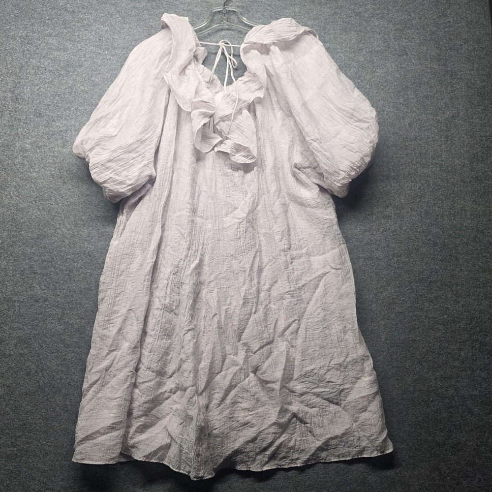 H&M Womens Light Pink Ruffled Neck Puff Sleeve Midi Dress Size L Lyocell